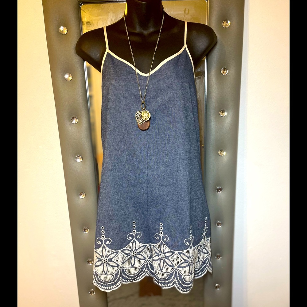 Denim Romper with detail embroidery